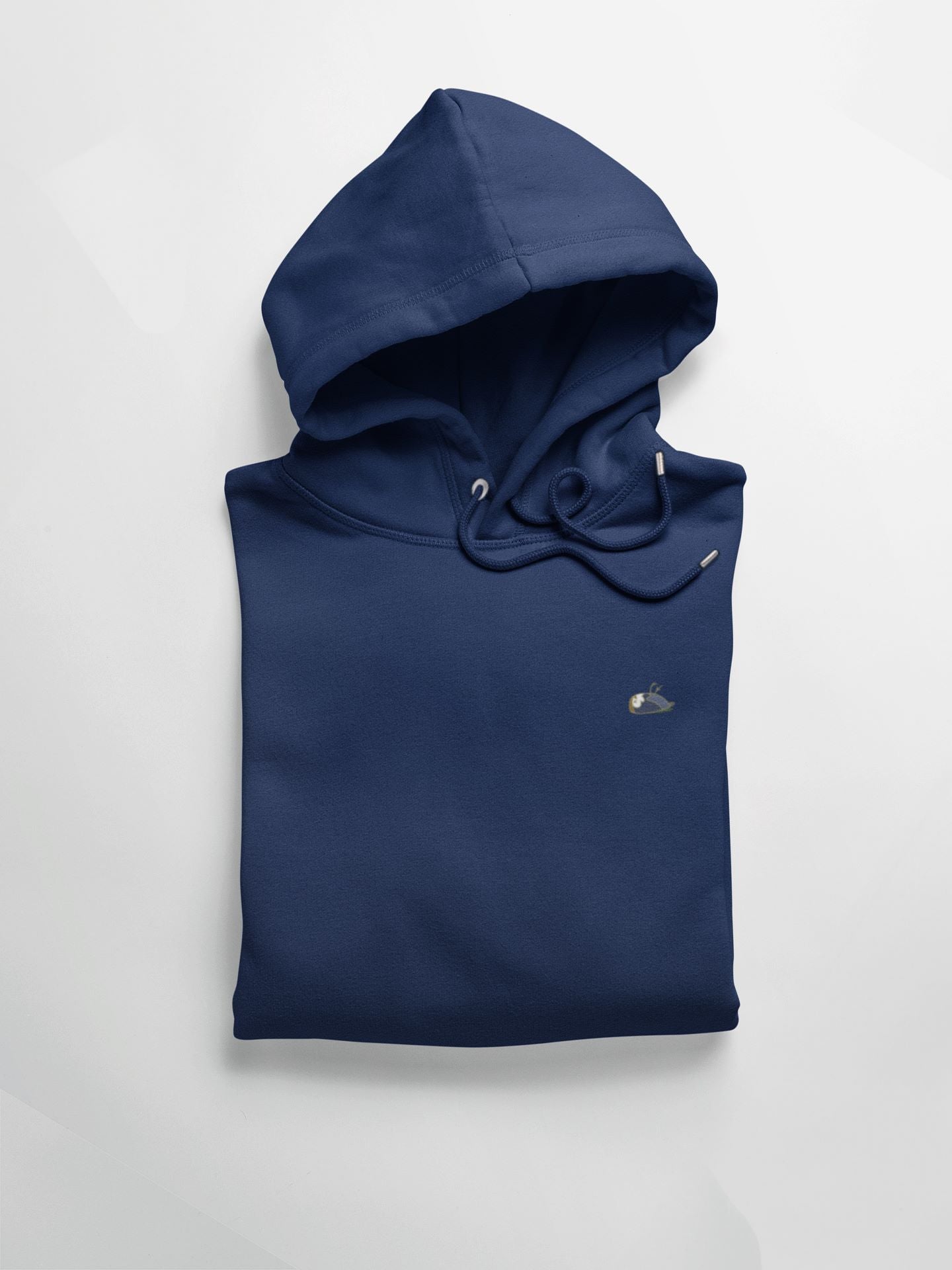 Close-up of a folded hoodie, Unique. Shows coloured sparrow printed on the left side of the hoodie. DEADsparrow.store