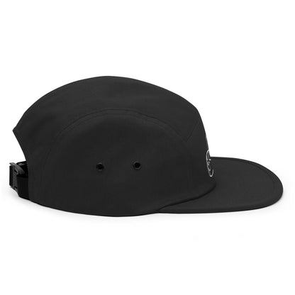 Side view of a DEAD sparrow Authentic cap in the colour black. It is a five panel cap with an adjustable strap at the back for a customised fit.