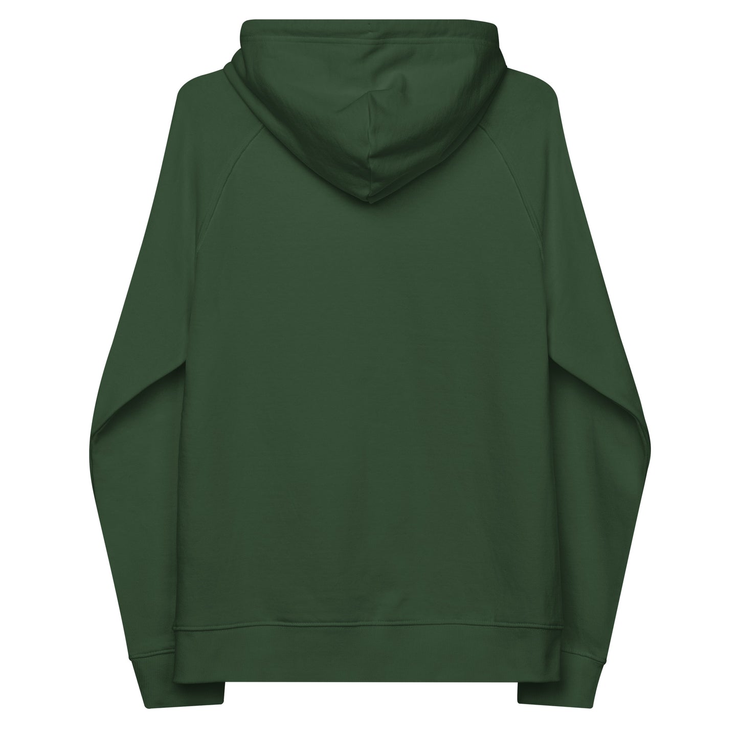 Close-up of green hoodie, item name Peaceful. The hoodie has a print centred on the DEAD sparrow (logo).