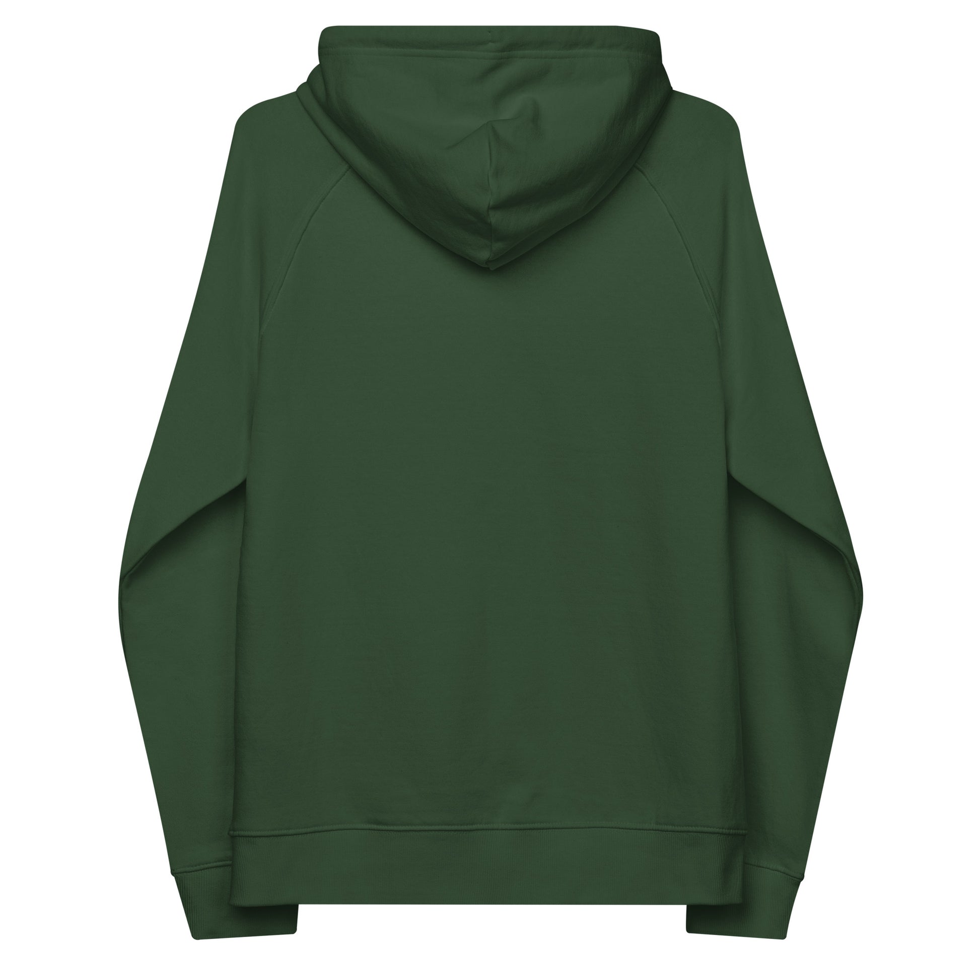 Close-up of green hoodie, item name Peaceful. The hoodie has a print centred on the DEAD sparrow (logo).