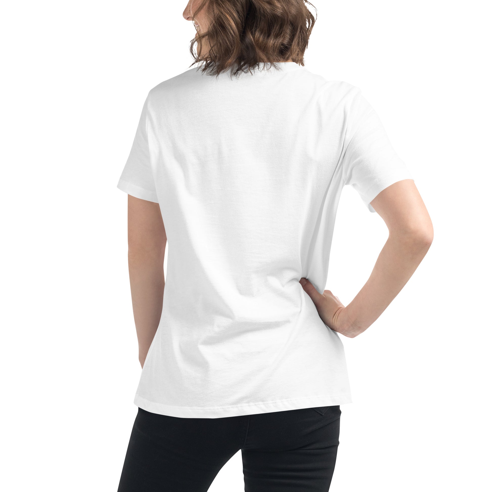 Image of a women wearing a white t-shirt for women. Quote printed on the front "Never let a bad situation bring out the worst in you".-Deadsparrow. Product name Positive.