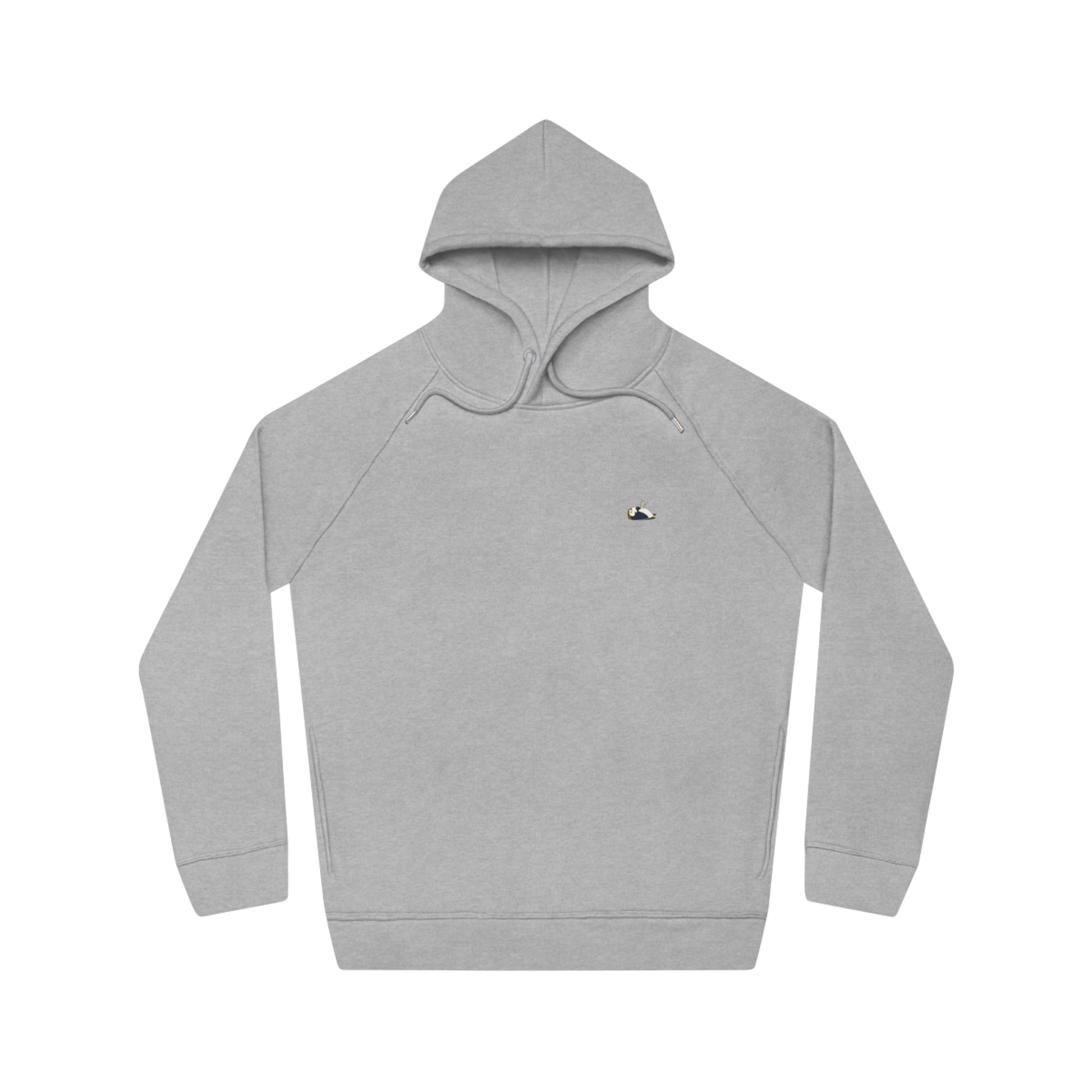 Image of a heather grey hoodie for women. The hoodie has side pockets and a colorful sparrow on the left side. Product Amazing